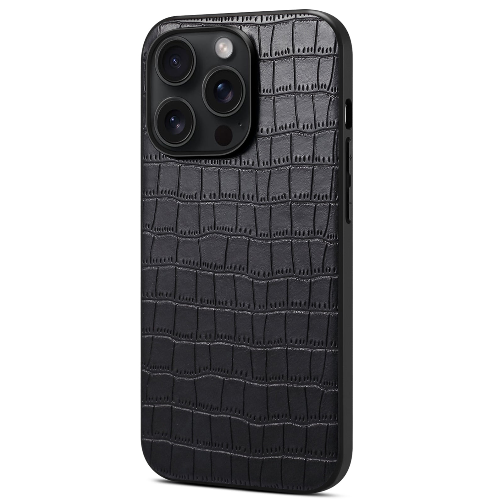 For iPhone 15 Pro Case Crocodile Textured Anti-scratch PU+PC+TPU Phone Cover - Black For iPhone 15 Pro Case Crocodile Textured Anti-scratch PU+PC+TPU Phone Cover - Black